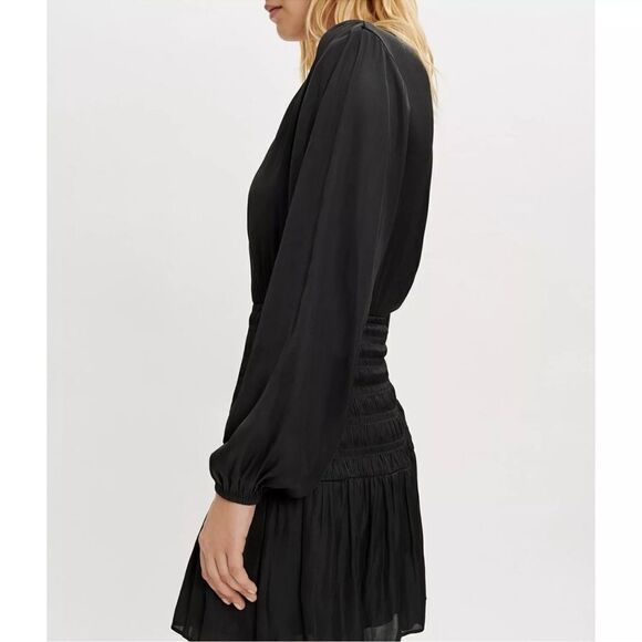 NWT Maje Rovely Black Satin Mini Dress FR 38 (US M) NWT MSRP $345 - Picture 4 of 13